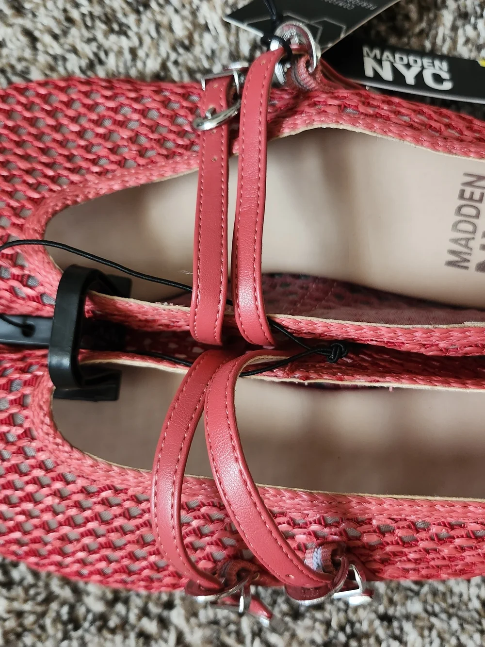 Woven Coral Double-Strap Mary Jane Flats
